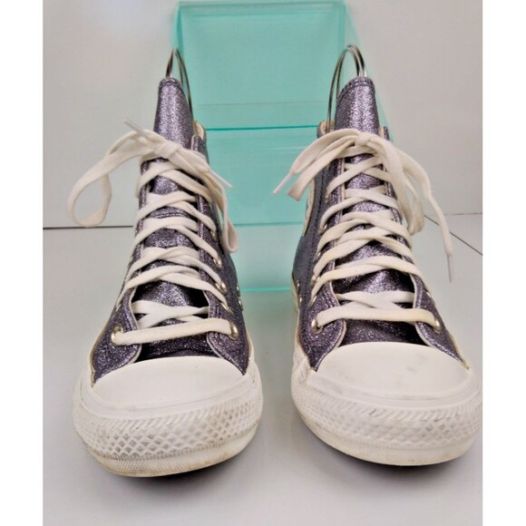 Converse Chuck Taylor All Star Glitter Silver High Top Sneakers Women's Size 6 - Picture 2 of 8